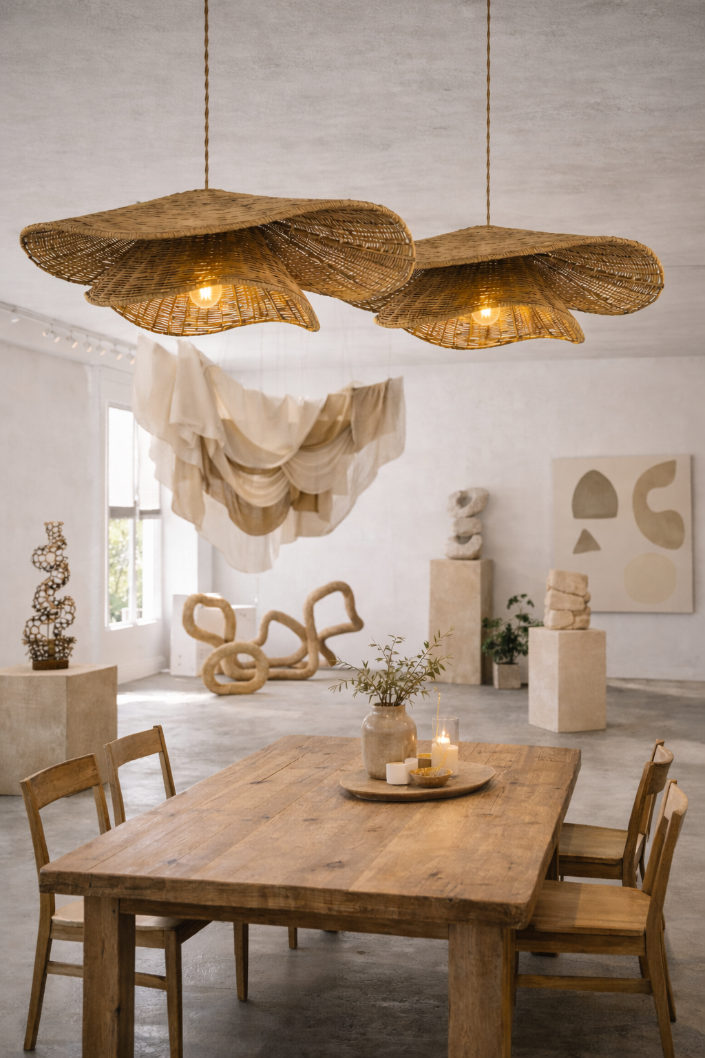 Creative Layered Rattan Pendant Light Artistic Wave Shape Hanging Lamp