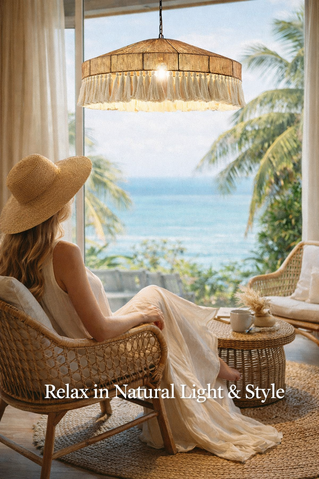 Bohemian Handmade Woven Jute Rope Pendant Light Fringe Chandelier
