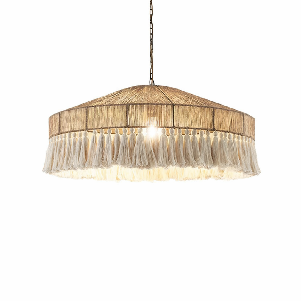 Bohemian Handmade Woven Jute Rope Pendant Light Fringe Chandelier