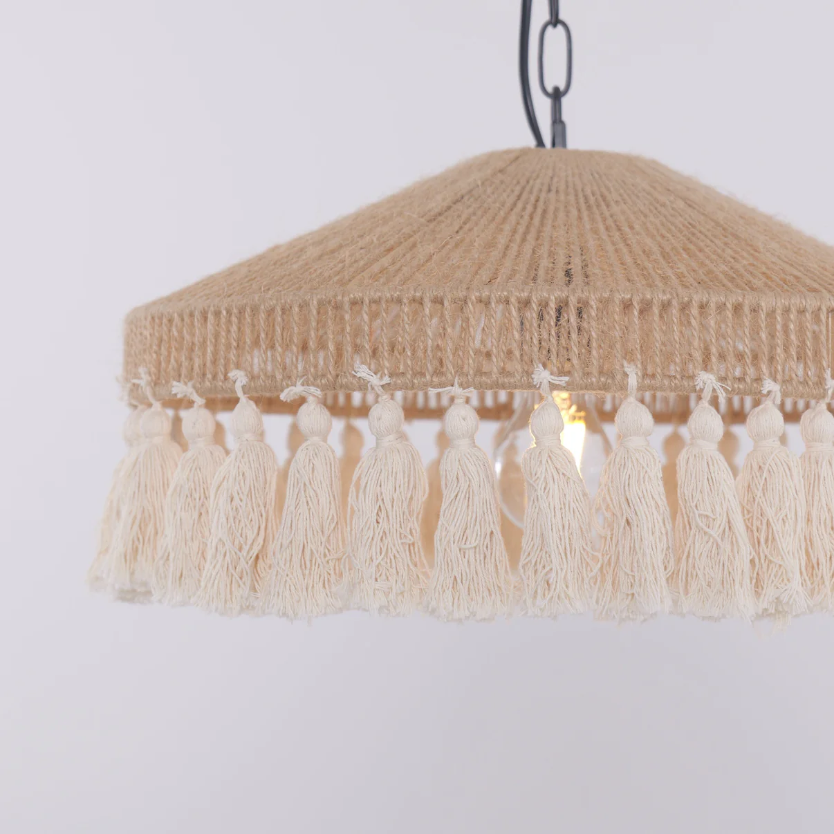 Bohemian Handmade Woven Jute Rope Pendant Light Fringe Chandelier
