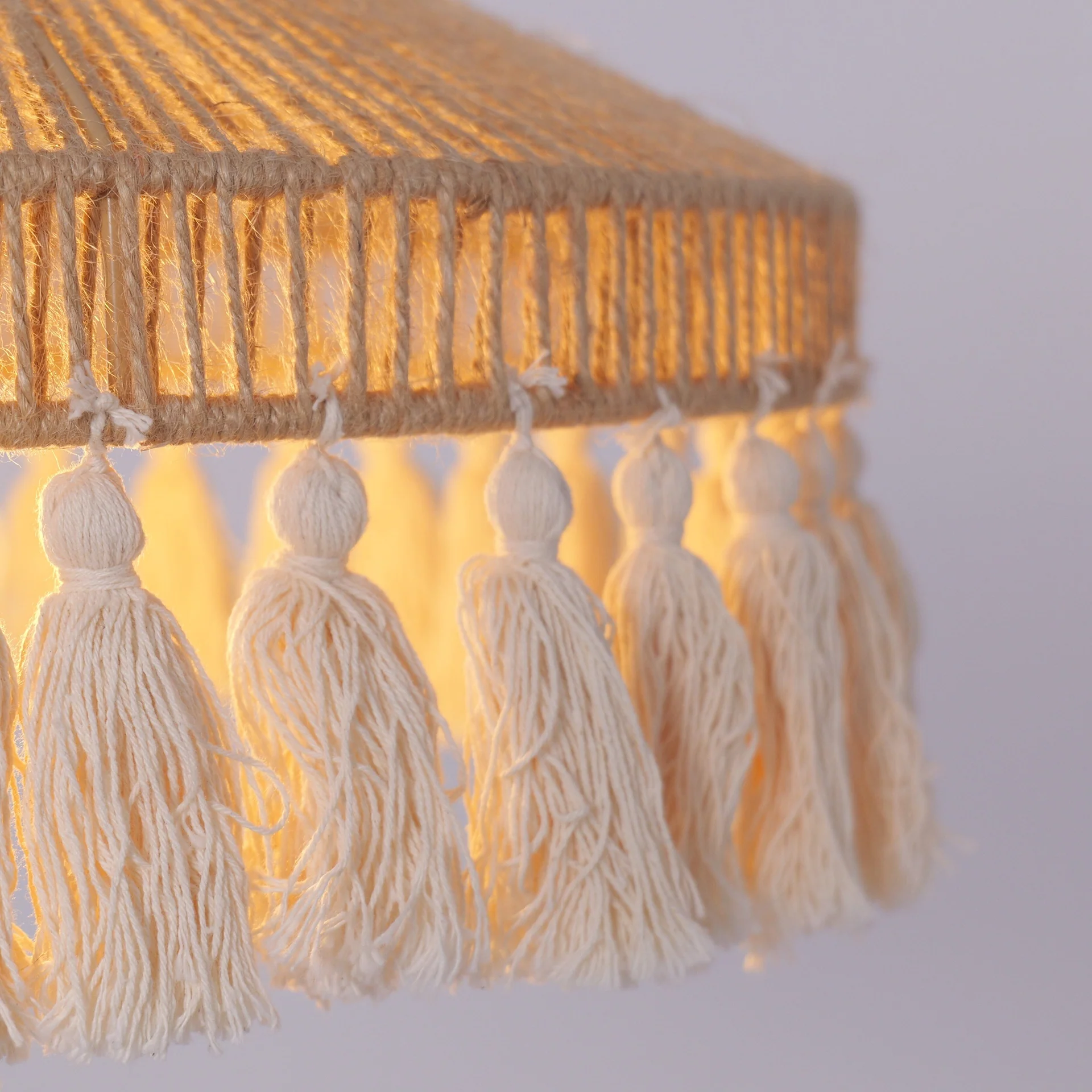 Bohemian Handmade Woven Jute Rope Pendant Light Fringe Chandelier
