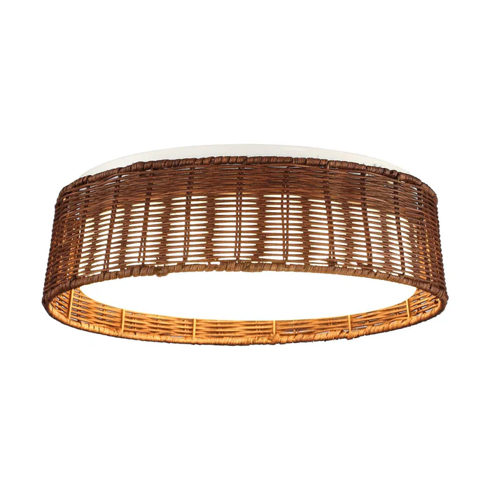 Natural Rattan Flush Mount Ceiling Light Round Woven LED Ceiling Lamp Rustic Style