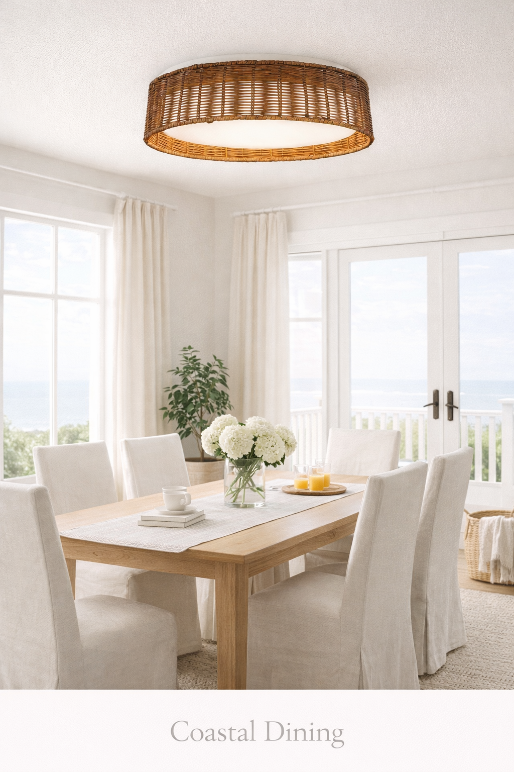 Natural Rattan Flush Mount Ceiling Light Round Woven LED Ceiling Lamp Rustic Style