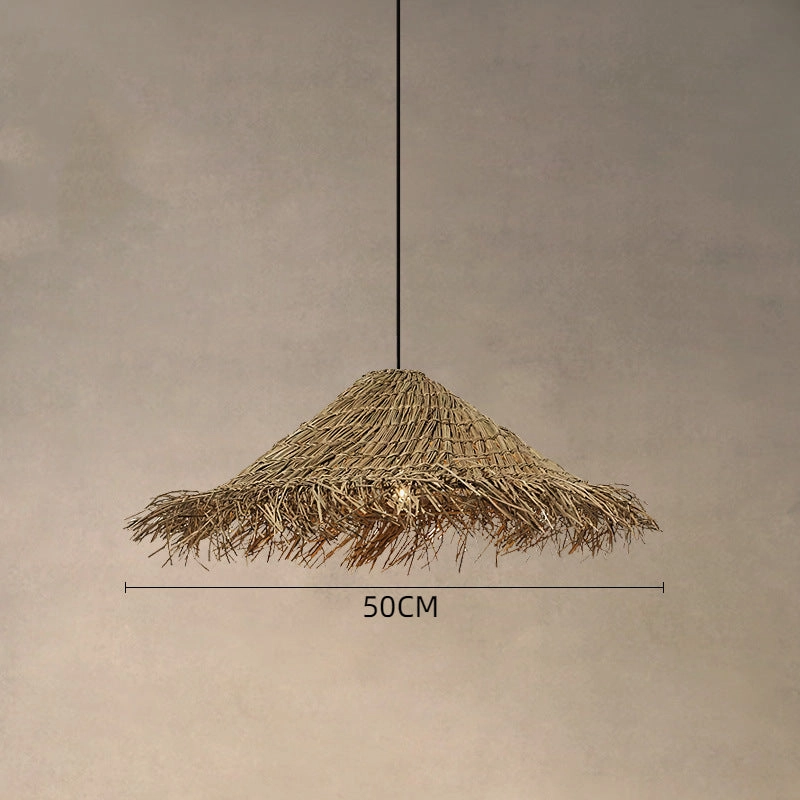 Wabi-Sabi Handwoven Rattan Pendant Lamp Rustic Boho Ceiling Light 50CM