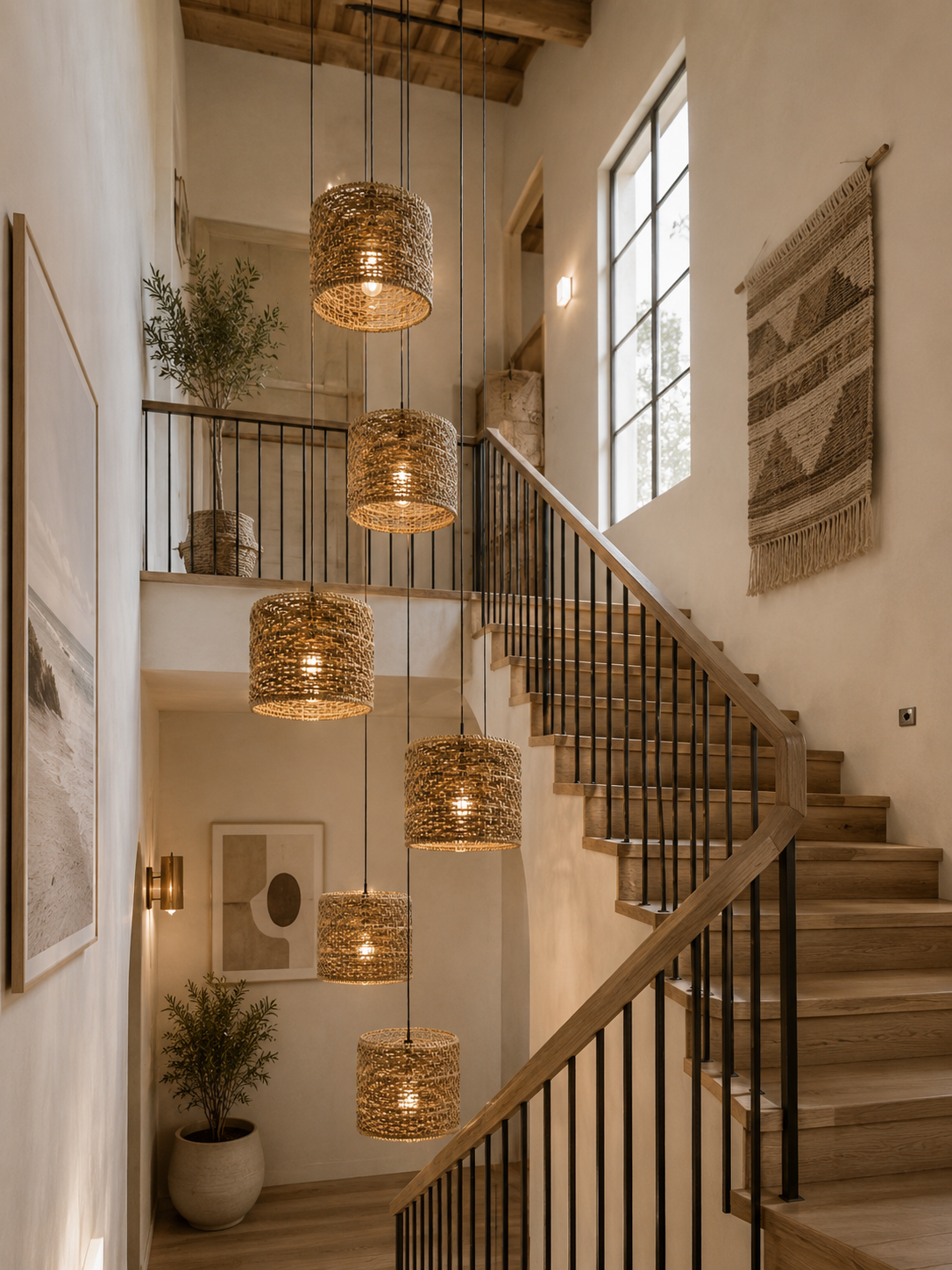 Large Woven Drum Pendant Light – Natural Rattan Ceiling Lamp for Hospitality & Interior Projects