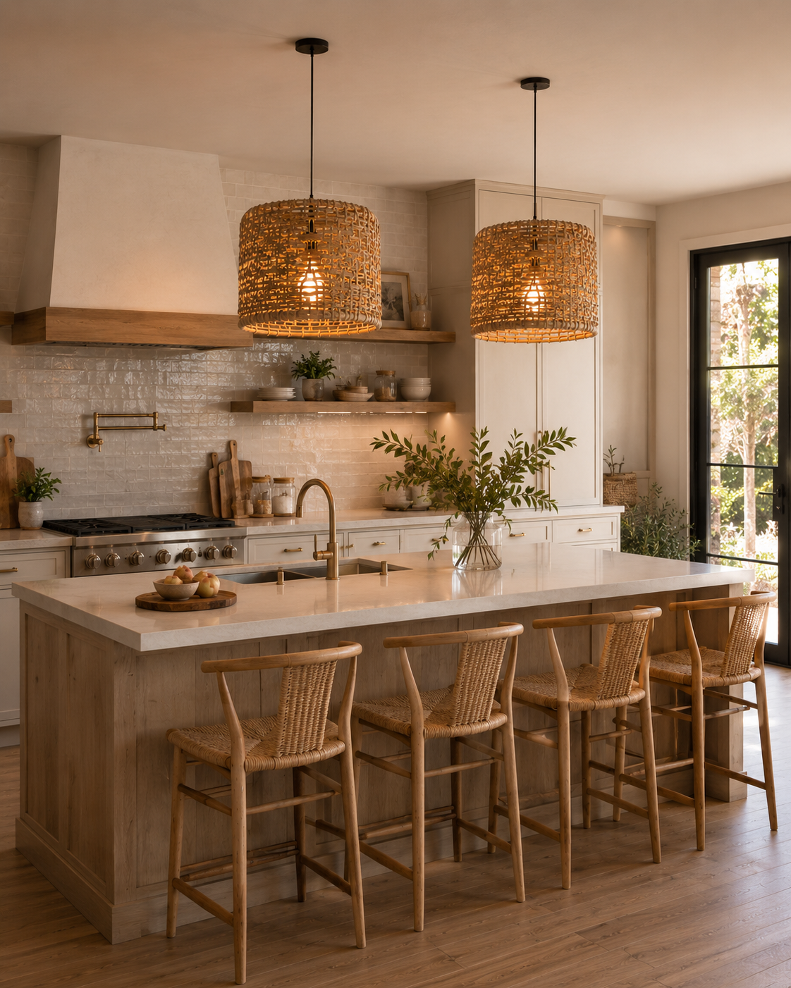 Large Woven Drum Pendant Light – Natural Rattan Ceiling Lamp for Hospitality & Interior Projects