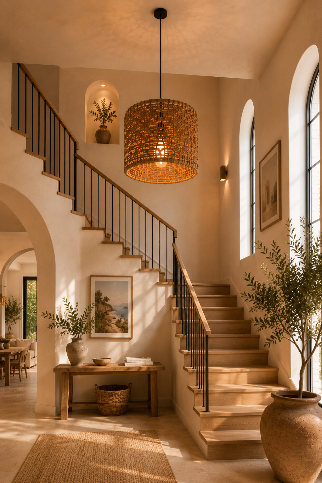 Large Woven Drum Pendant Light – Natural Rattan Ceiling Lamp for Hospitality & Interior Projects
