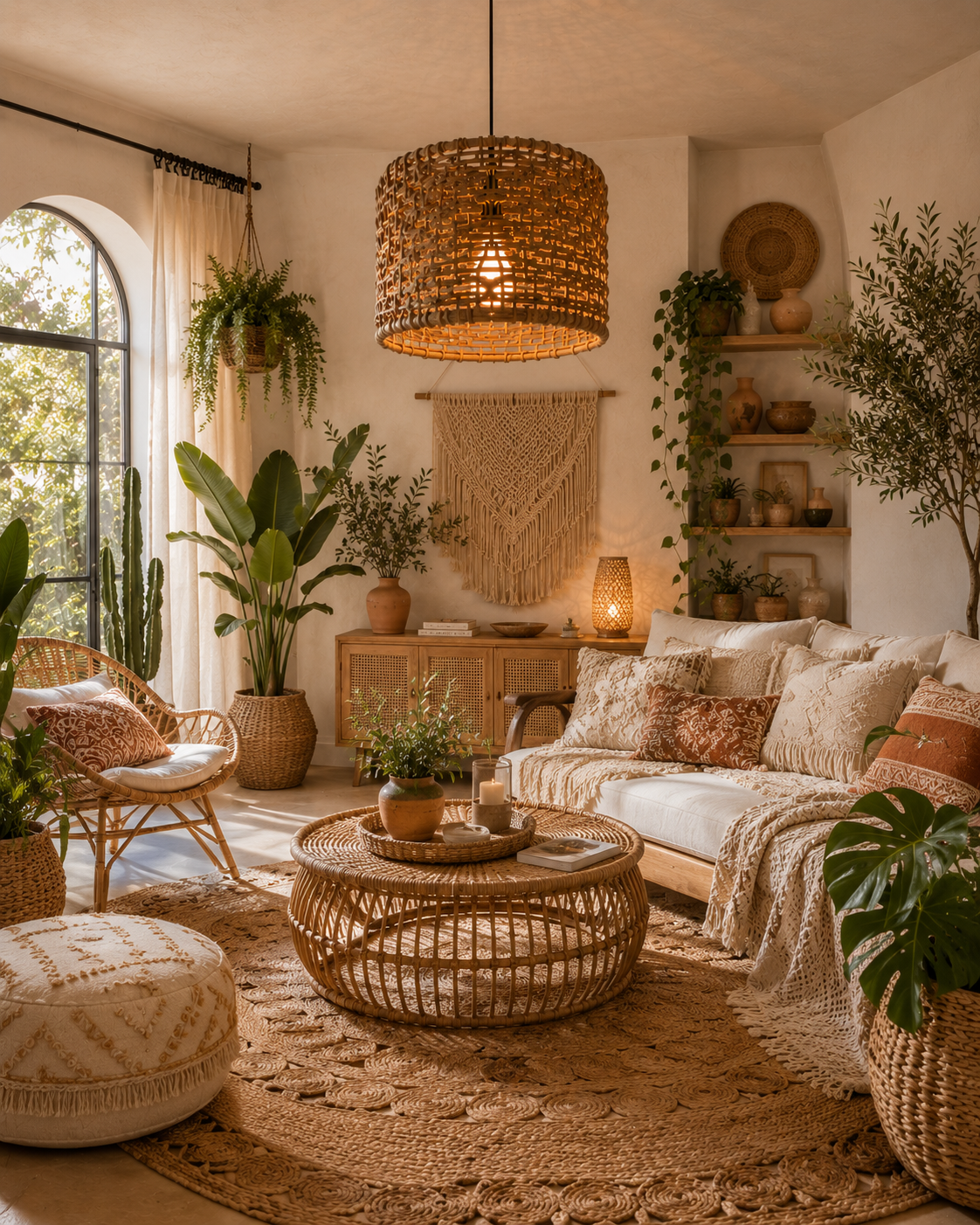 Large Woven Drum Pendant Light – Natural Rattan Ceiling Lamp for Hospitality & Interior Projects