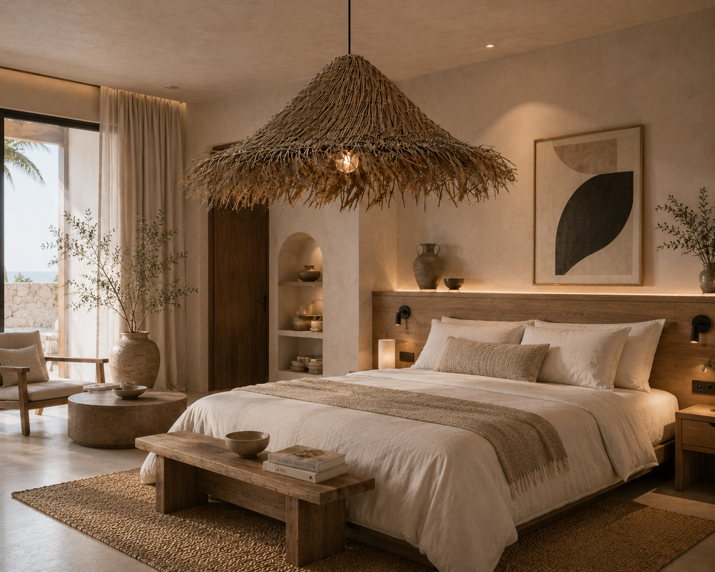 Wabi-Sabi Handwoven Rattan Pendant Lamp Rustic Boho Ceiling Light 50CM