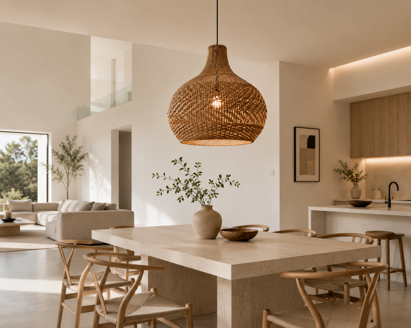 Handwoven Wabi-Sabi Rattan Pendant Lamp Modern Rustic Boho Hanging Light
