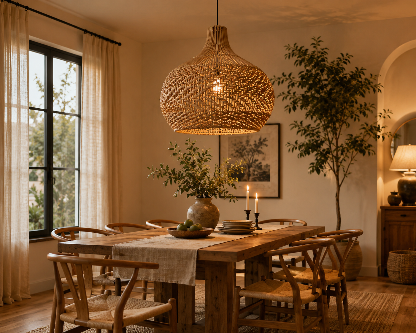 Handwoven Wabi-Sabi Rattan Pendant Lamp Modern Rustic Boho Hanging Light