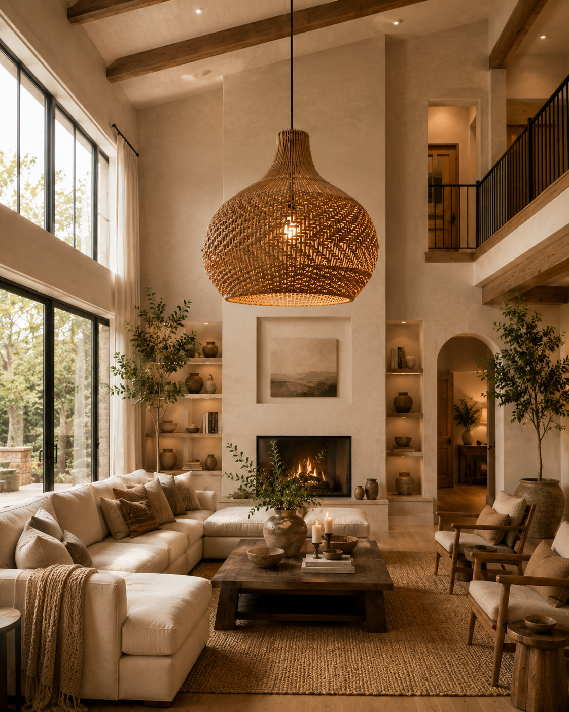 Handwoven Wabi-Sabi Rattan Pendant Lamp Modern Rustic Boho Hanging Light