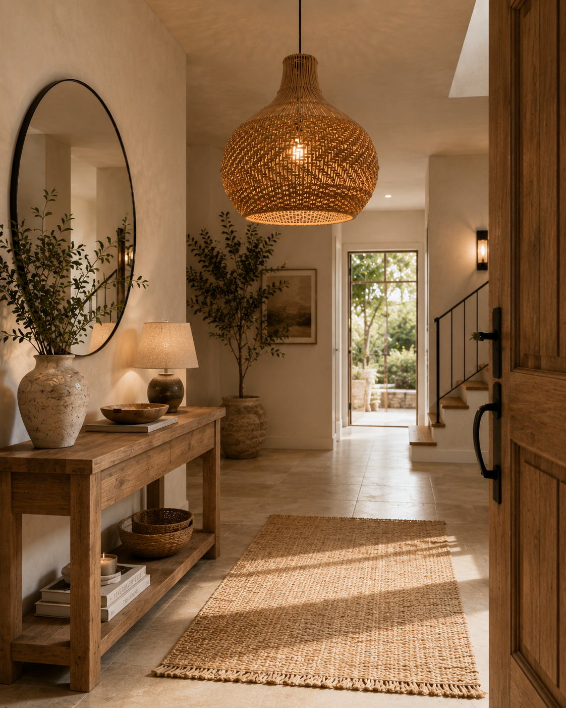 Handwoven Wabi-Sabi Rattan Pendant Lamp Modern Rustic Boho Hanging Light