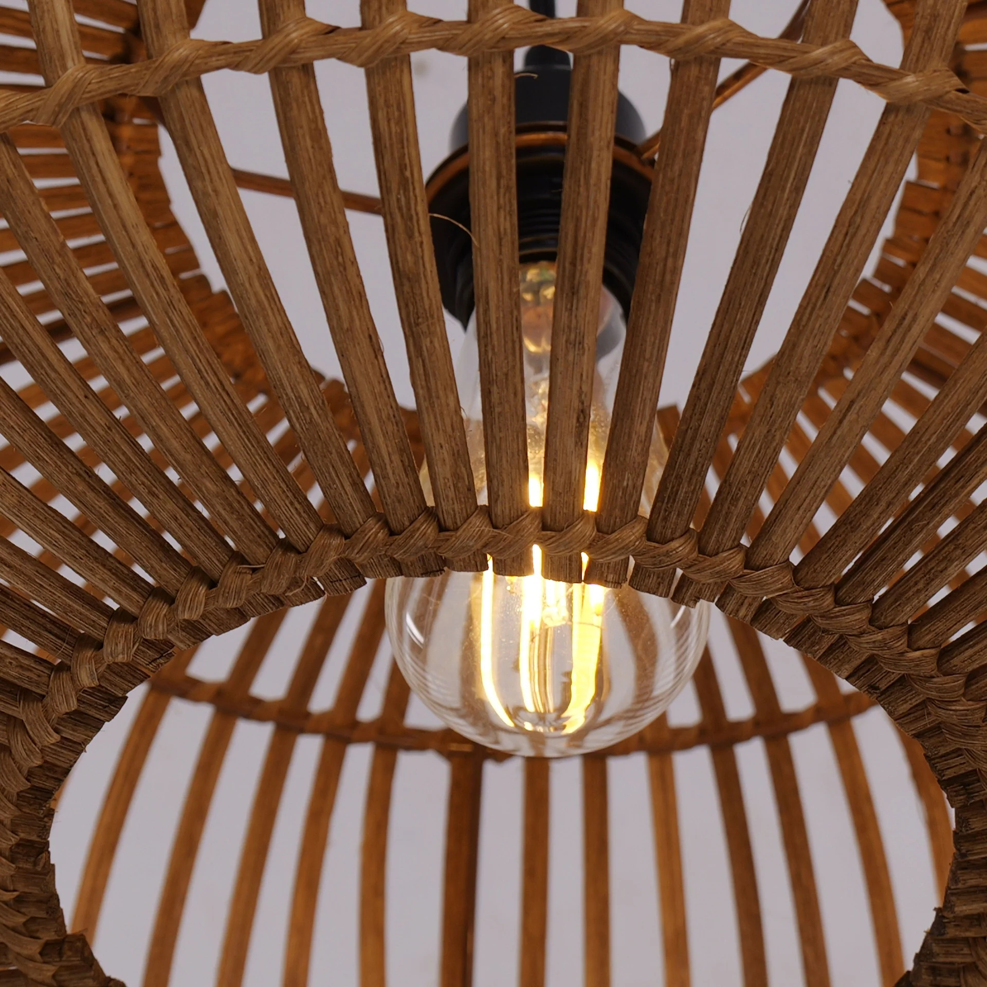 Boho Handwoven Bamboo round Pendant Light Oval Wicker Hanging Lamp