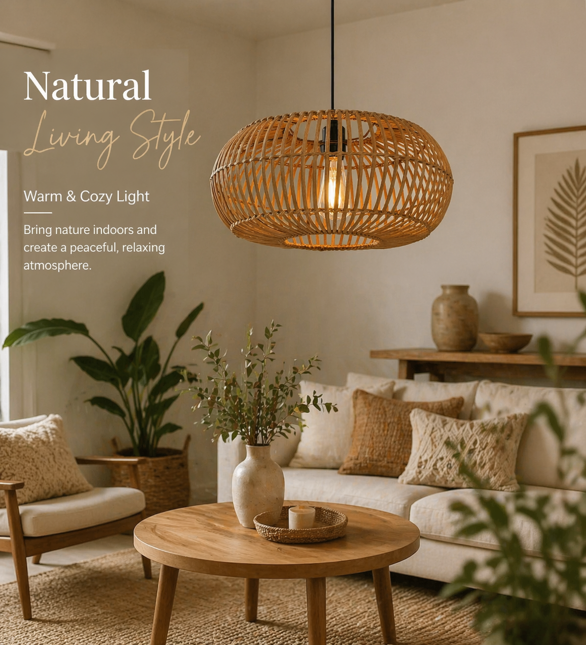 Boho Handwoven Bamboo round Pendant Light Oval Wicker Hanging Lamp