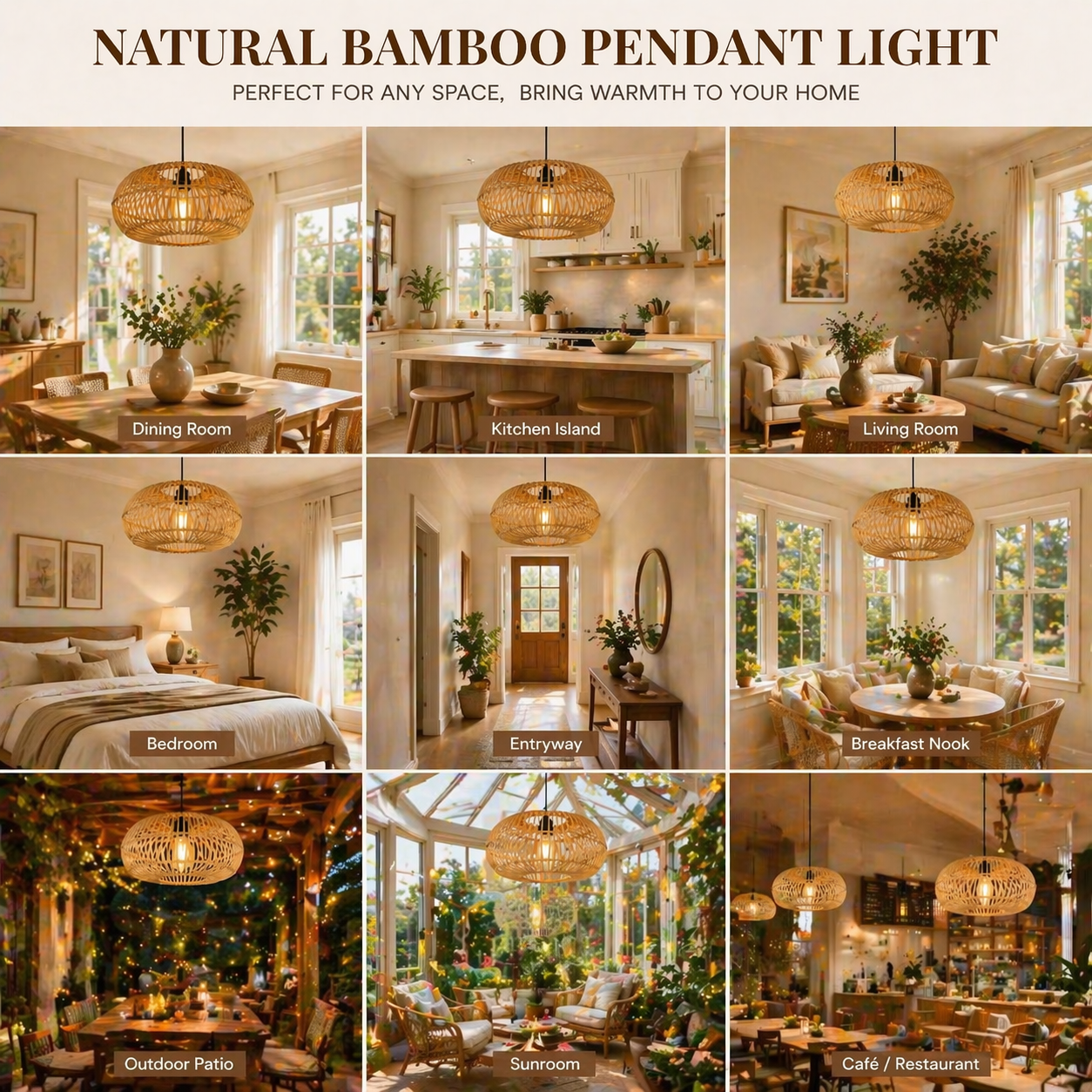 Boho Handwoven Bamboo round Pendant Light Oval Wicker Hanging Lamp