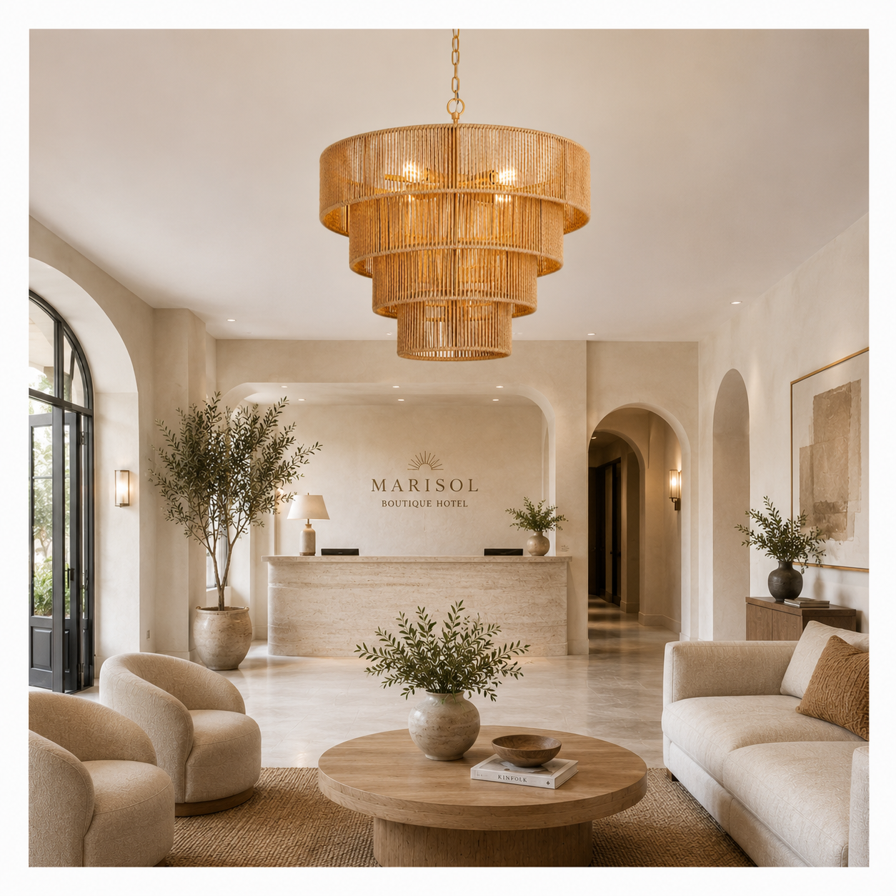 Modern Tiered Natural Rope Drum Chandelier Handmade Boho Pendant Light for Hospitality Projects