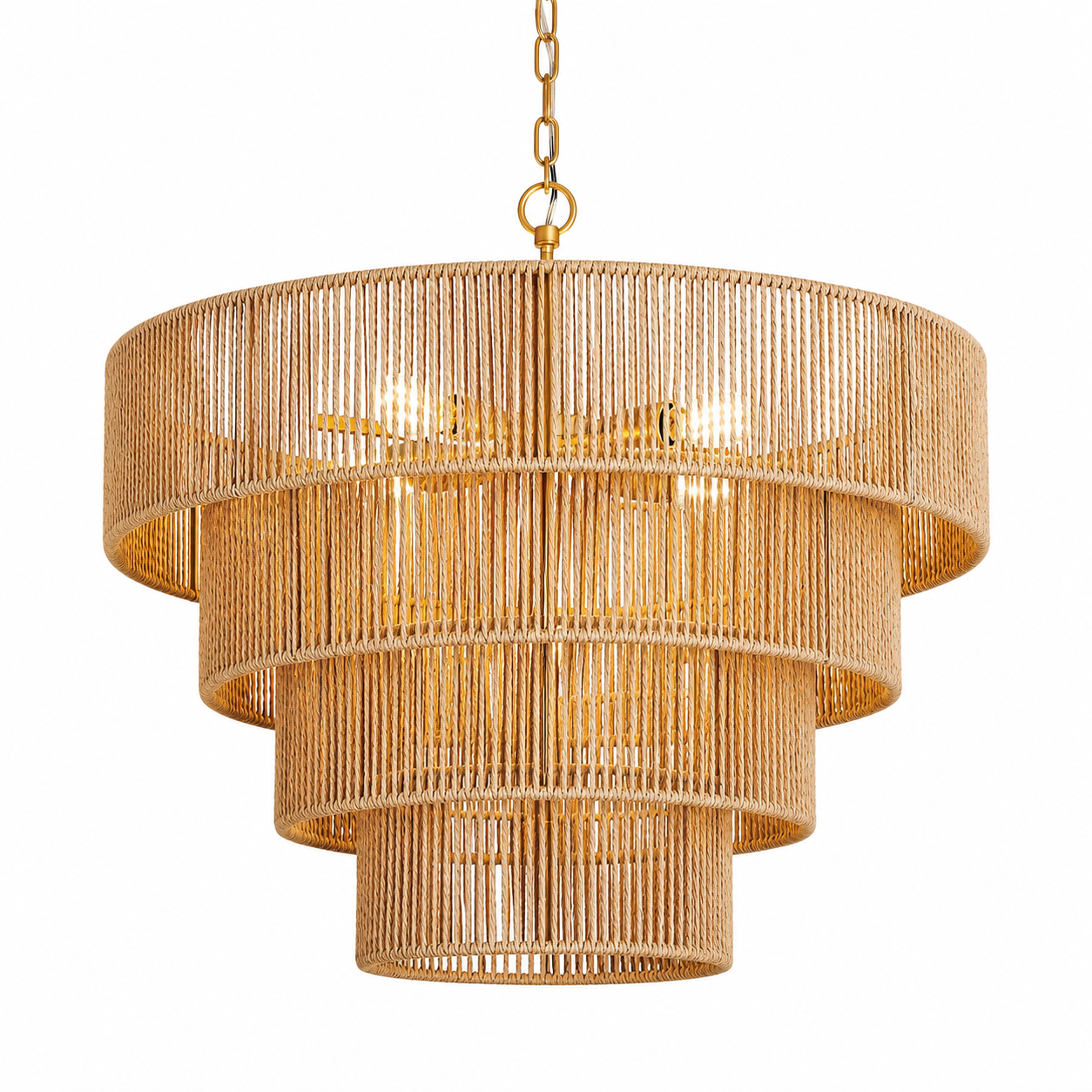 Modern Tiered Natural Rope Drum Chandelier Handmade Boho Pendant Light for Hospitality Projects