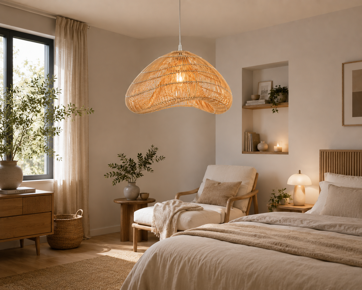Modern Organic Woven Bamboo Pendant Light Handmade Natural Rattan Hanging Lamp for Hospitality Projects