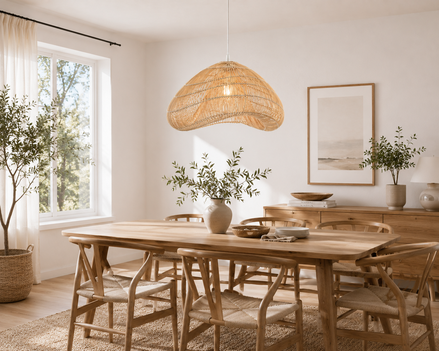 Modern Organic Woven Bamboo Pendant Light Handmade Natural Rattan Hanging Lamp for Hospitality Projects