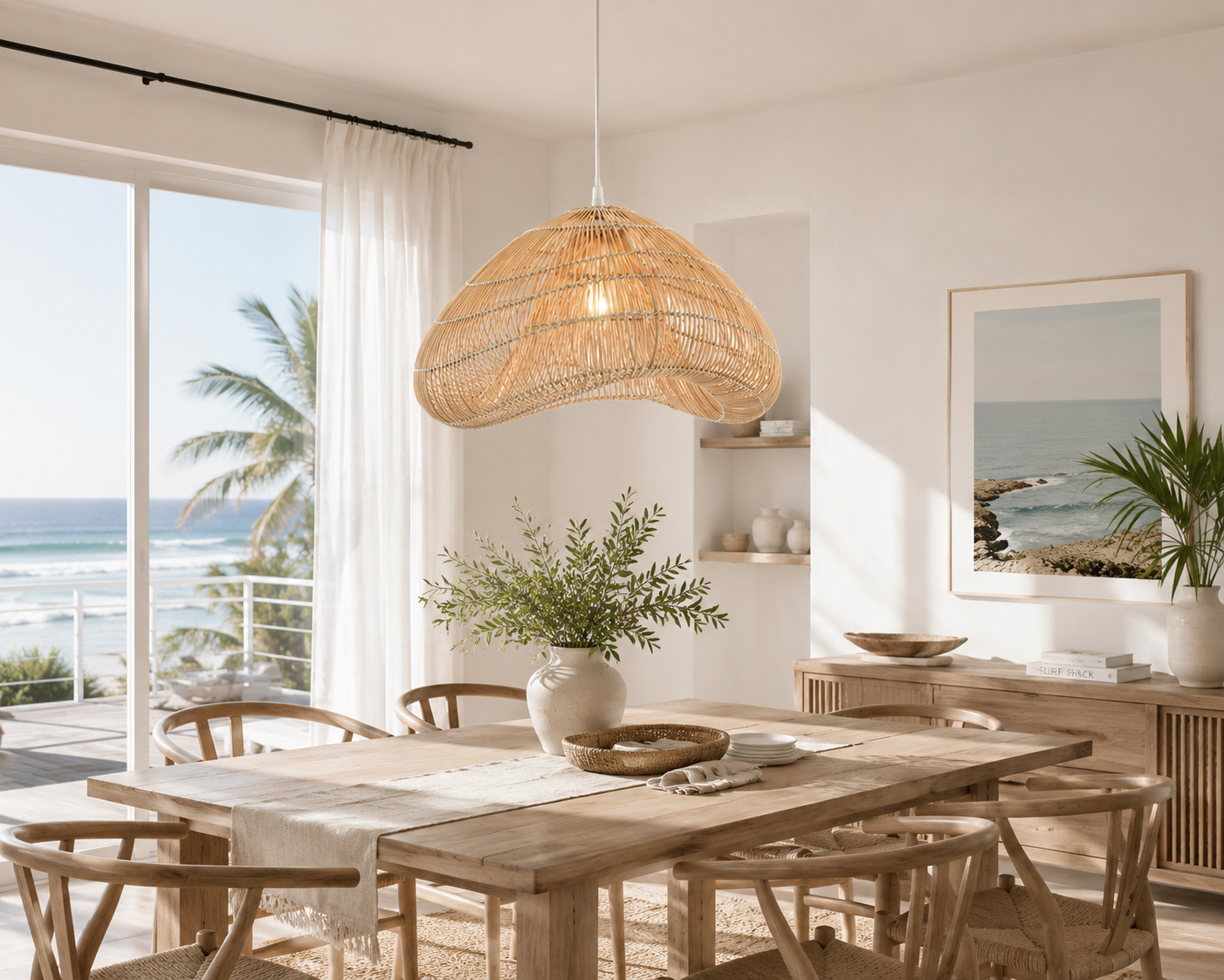 Modern Organic Woven Bamboo Pendant Light Handmade Natural Rattan Hanging Lamp for Hospitality Projects