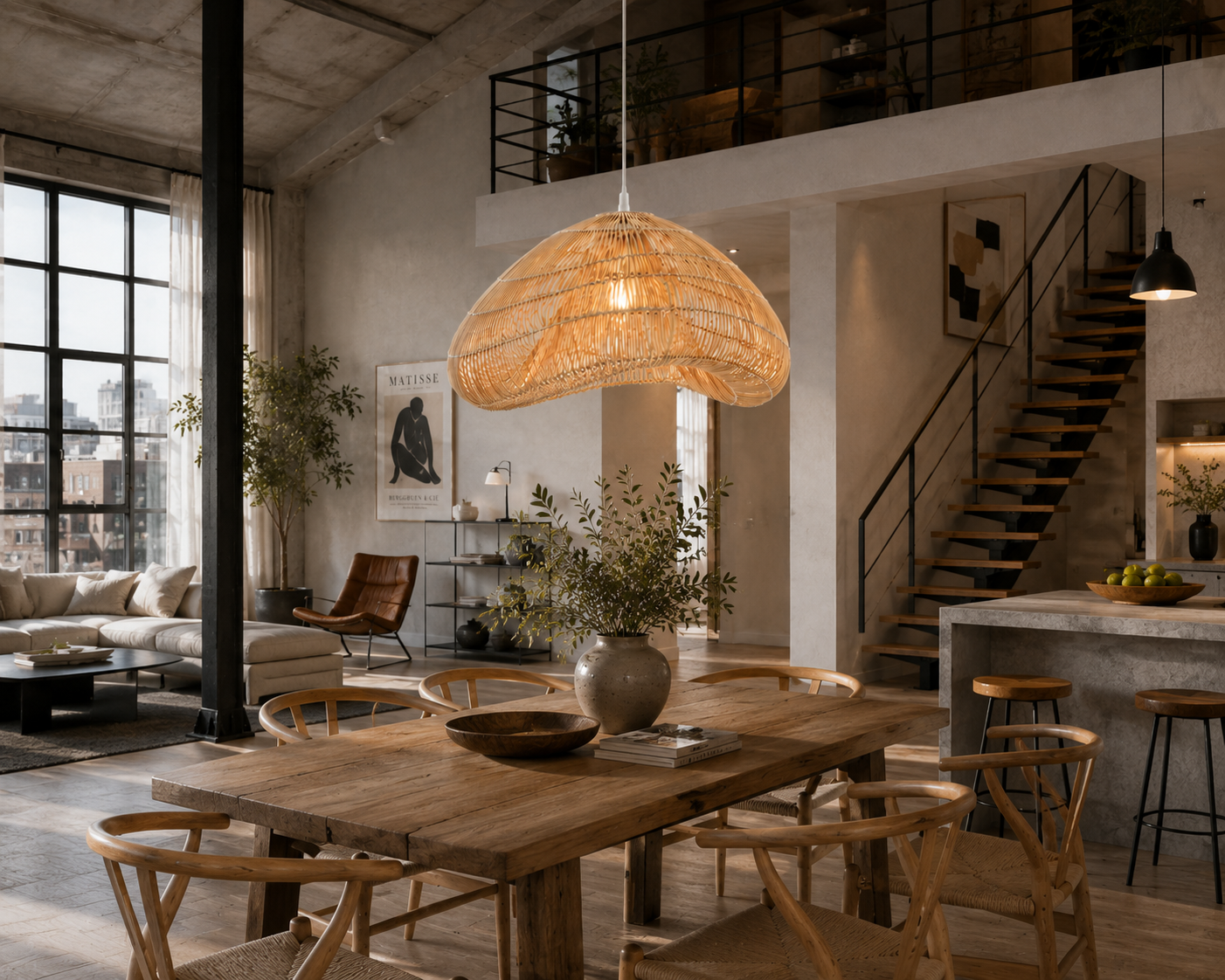 Modern Organic Woven Bamboo Pendant Light Handmade Natural Rattan Hanging Lamp for Hospitality Projects