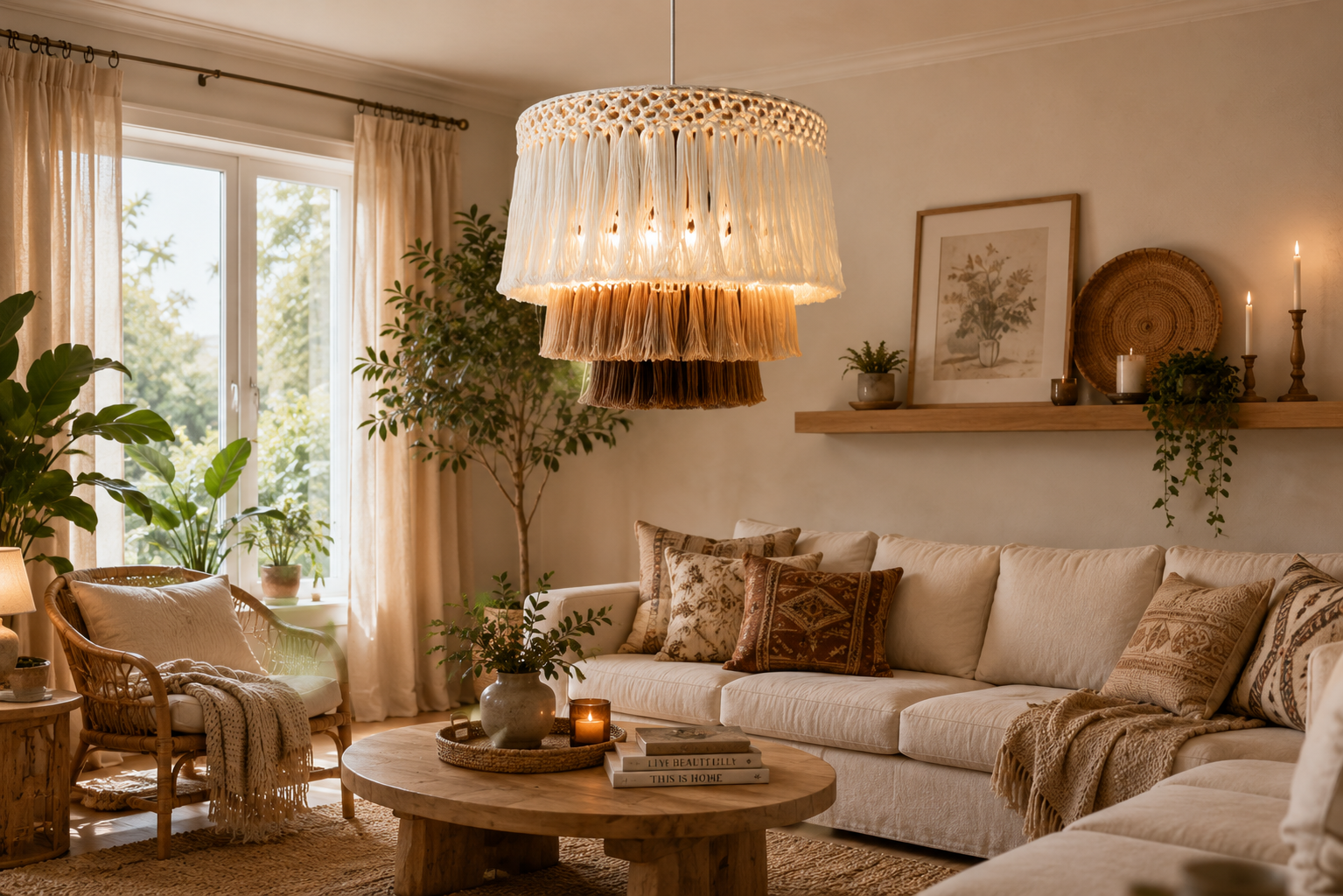 Handmade Gradient Tassel Pendant Light Boho Macrame Chandelier for Hospitality, Interior Design & Wholesale Projects