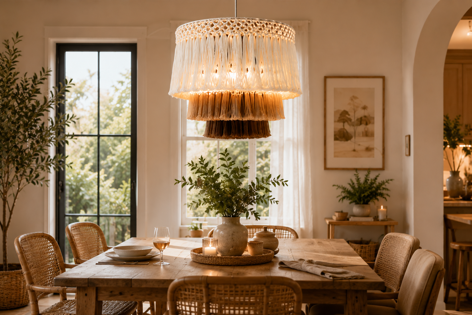 Handmade Gradient Tassel Pendant Light Boho Macrame Chandelier for Hospitality, Interior Design & Wholesale Projects