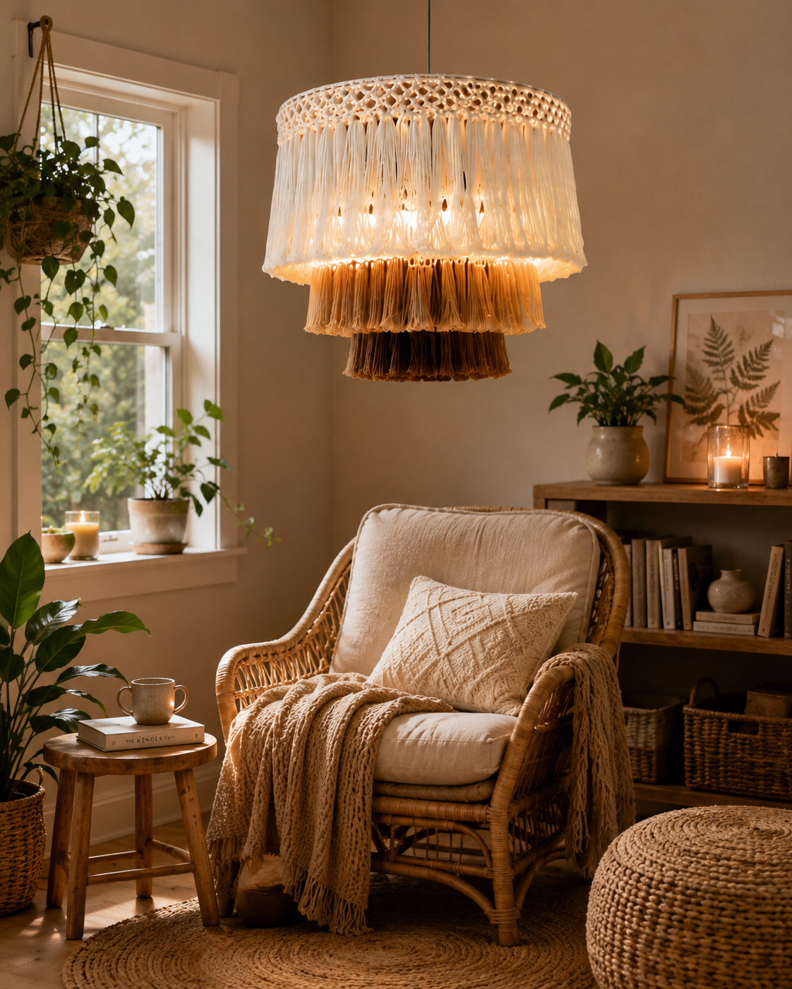 Handmade Gradient Tassel Pendant Light Boho Macrame Chandelier for Hospitality, Interior Design & Wholesale Projects