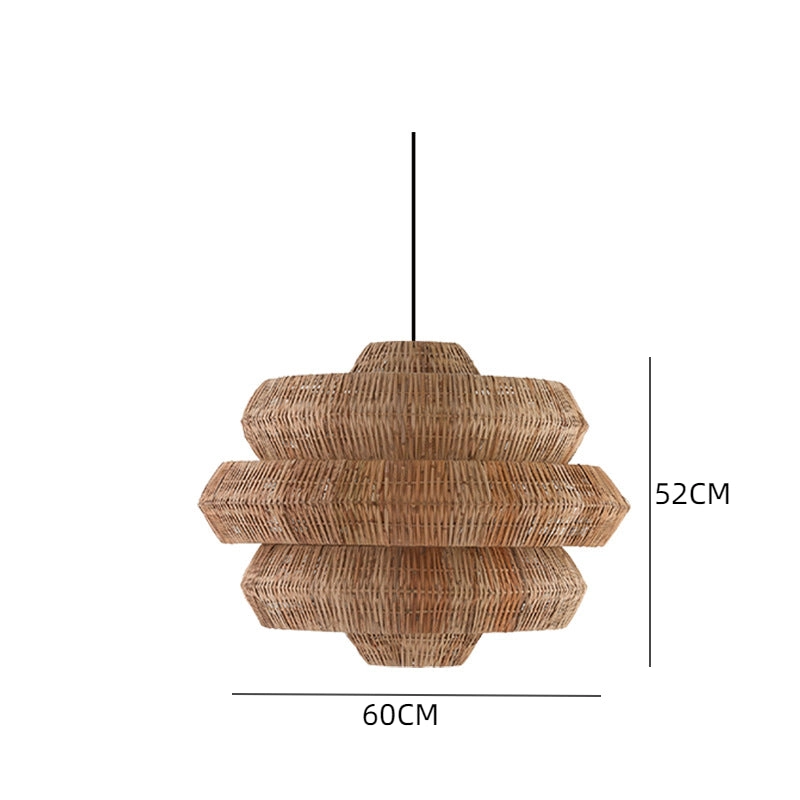 Modern Layered Rattan Pendant Lamp Handmade Wabi-Sabi Boho Ceiling Light 60CM