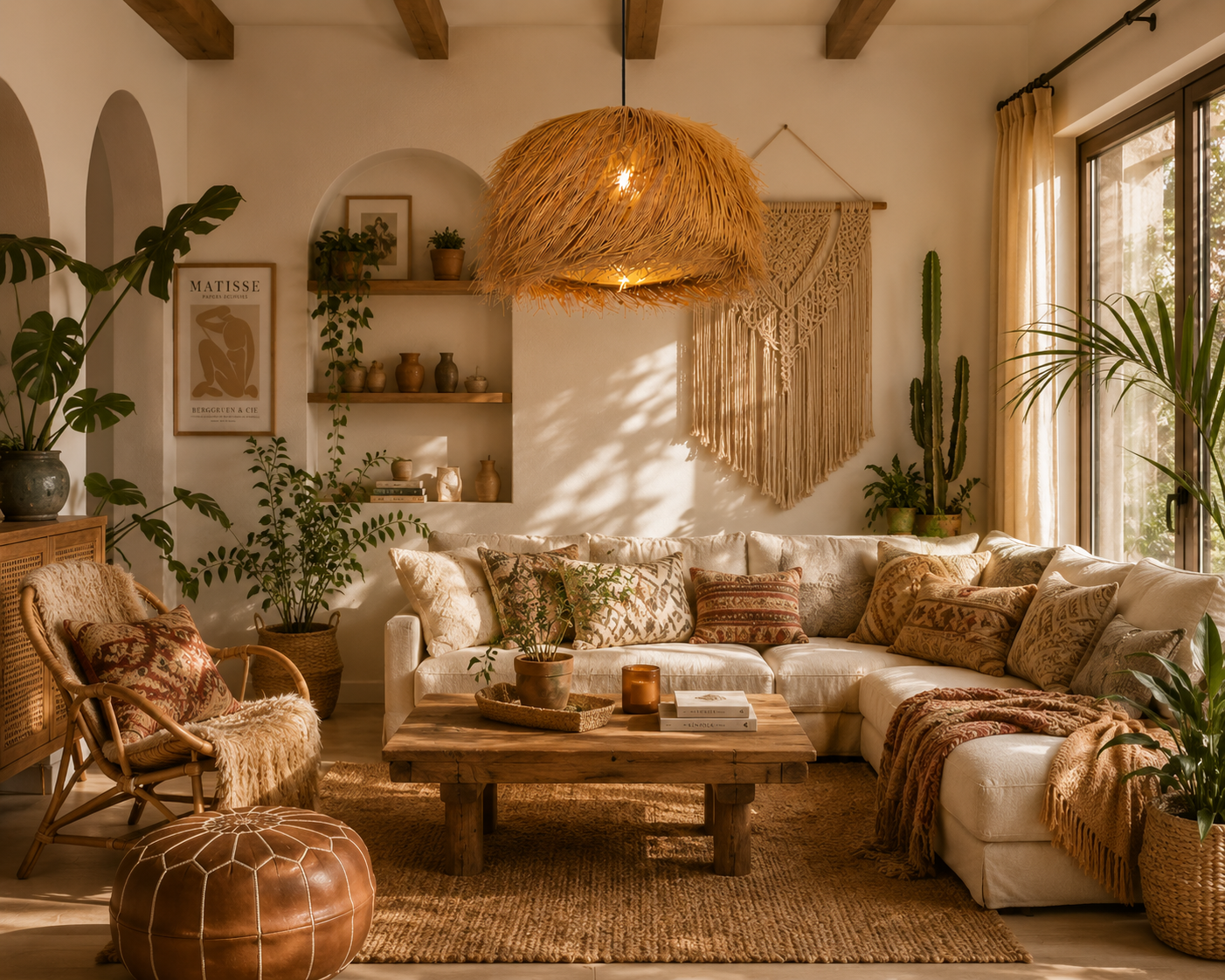 Handwoven Straw Dome Pendant Light – Rustic Boho Rattan Hanging Lamp for Hospitality & Interior Projects