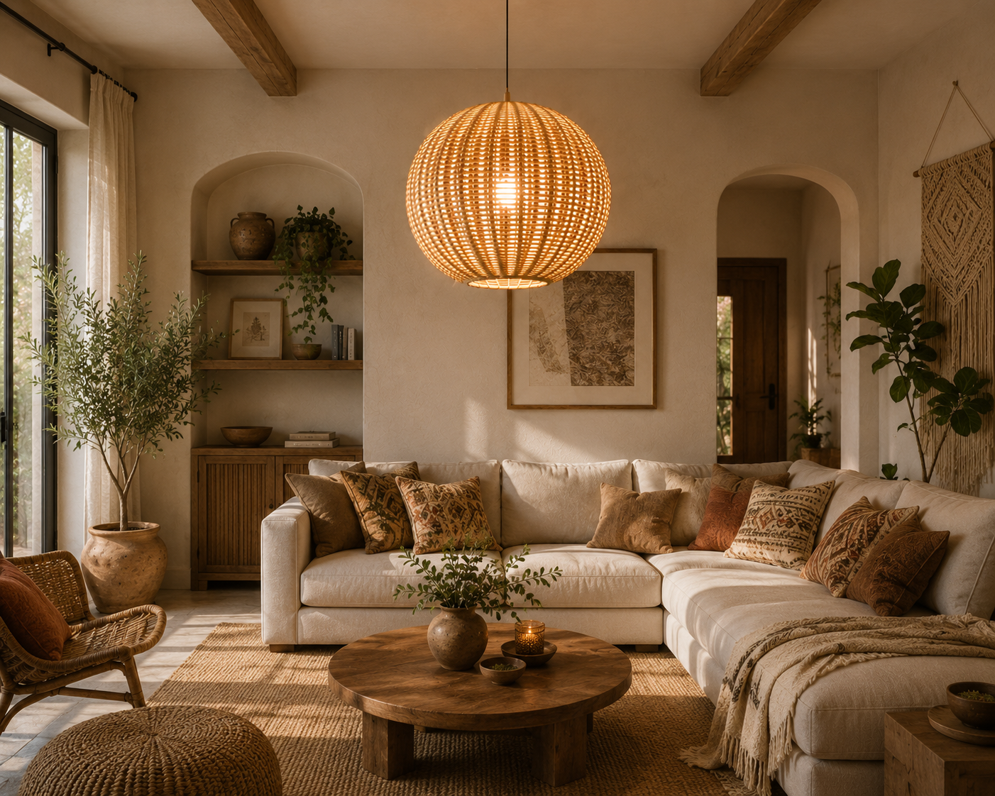 Handwoven Globe Rattan Pendant Light – Scandinavian Organic Hanging Lamp for Hospitality & Interior Projects
