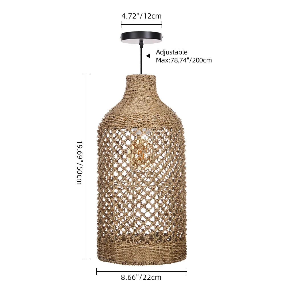 Handwoven Open Weave Rattan Pendant Light – Rustic Organic Hanging Lamp for Hospitality & Commercial Interiors