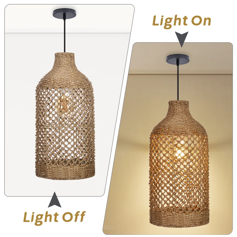 Handwoven Open Weave Rattan Pendant Light – Rustic Organic Hanging Lamp for Hospitality & Commercial Interiors
