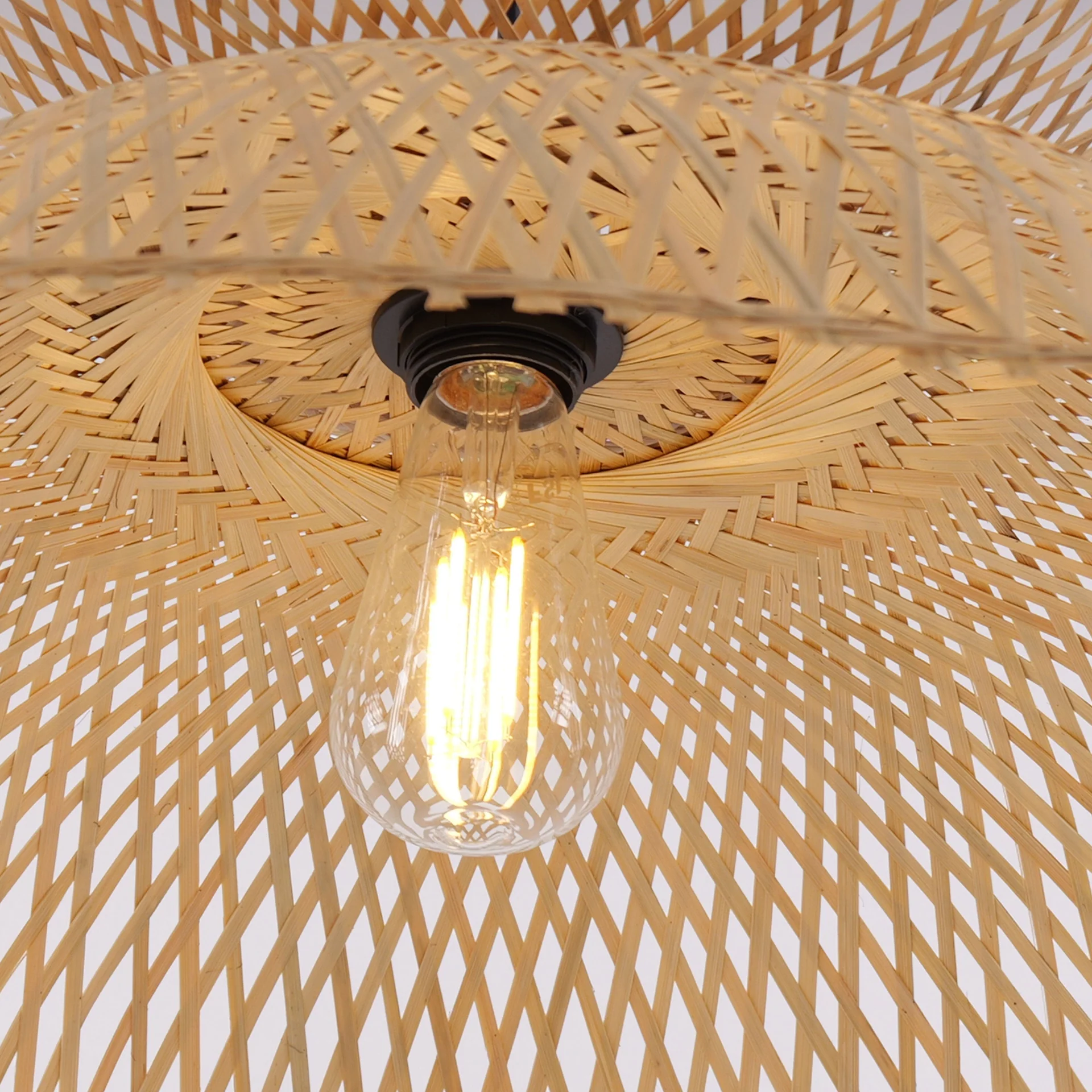 Modern Sculptural Woven Bamboo Pendant Light Artistic Boho Ceiling Lamp