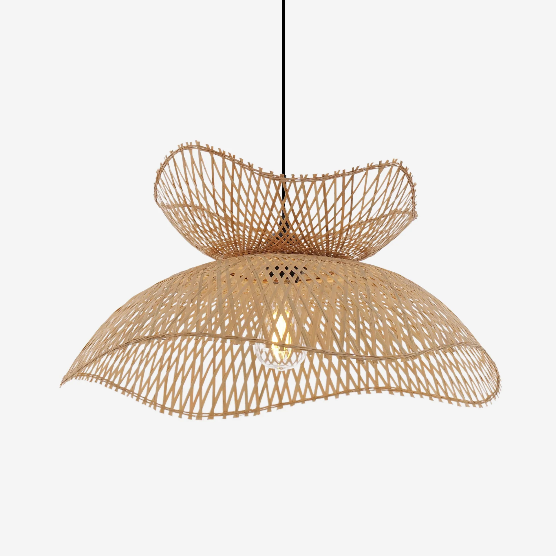 Modern Sculptural Woven Bamboo Pendant Light Artistic Boho Ceiling Lamp