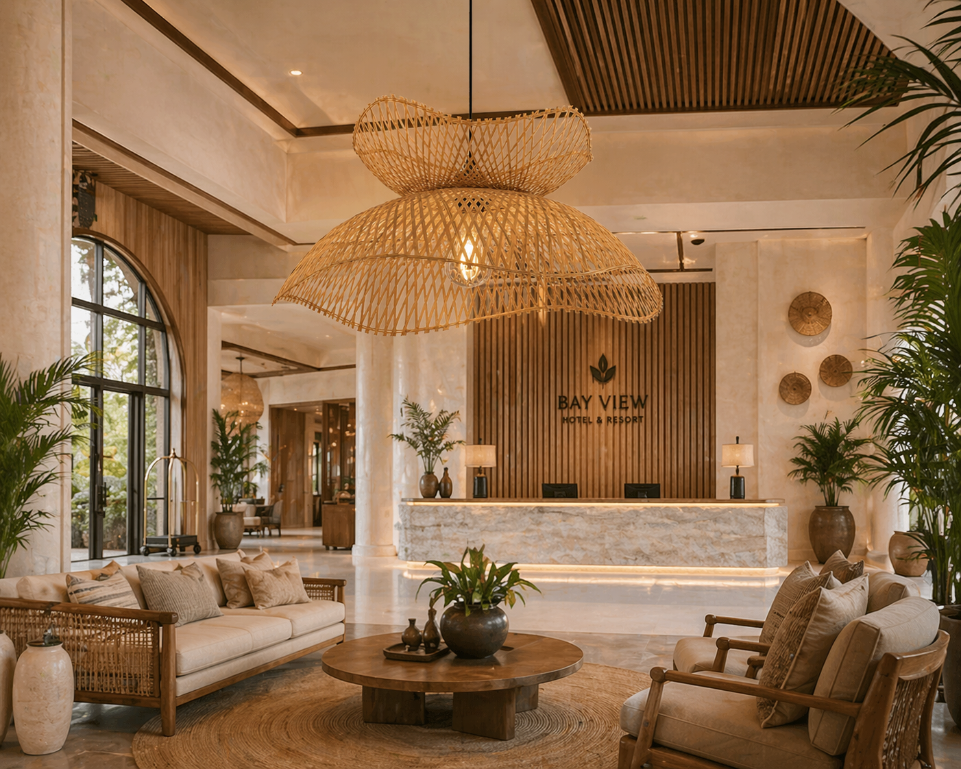 Modern Sculptural Woven Bamboo Pendant Light Artistic Boho Ceiling Lamp