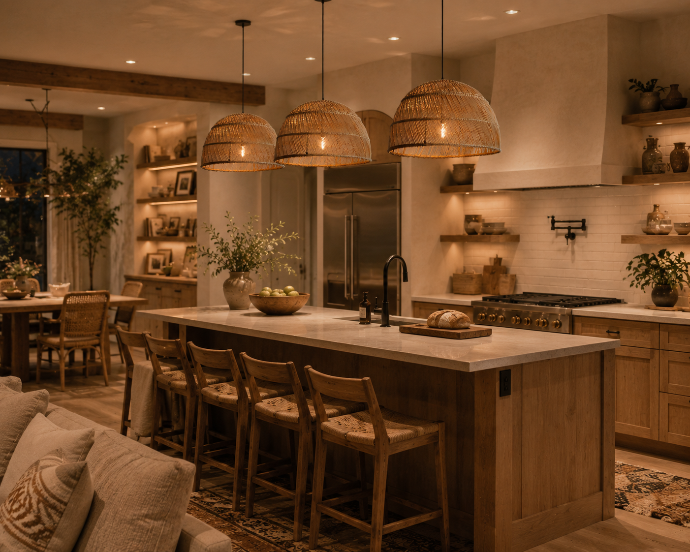 Modern Handwoven Rattan Dome Pendant Light for Hotel Restaurant Villa Project