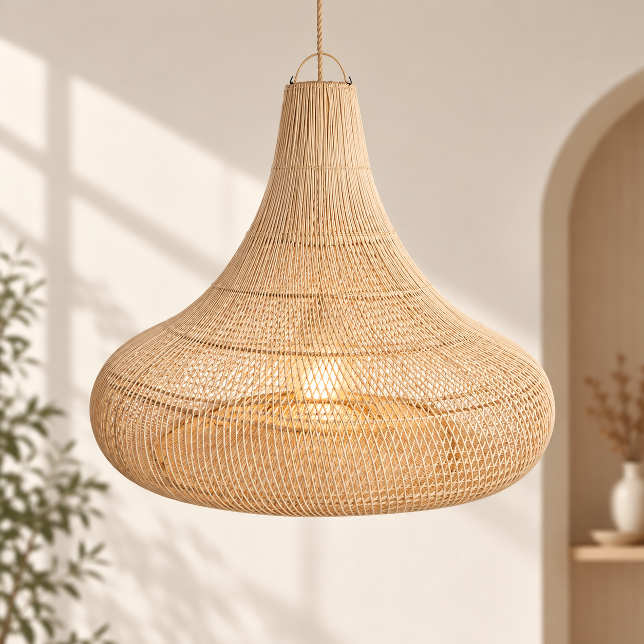 Handwoven Rattan Gourd Pendant Light for Hotel Resort Restaurant Projects