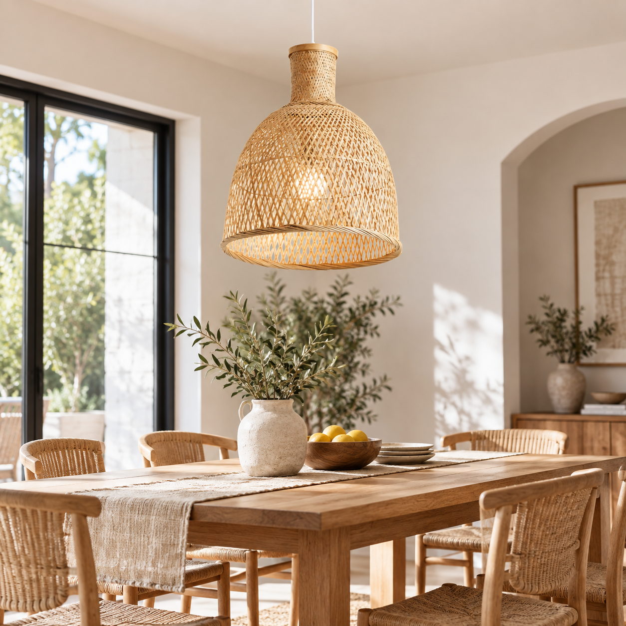 Handwoven Rattan Dome Pendant Light for Hotels Resorts Restaurants & Commercial Projects