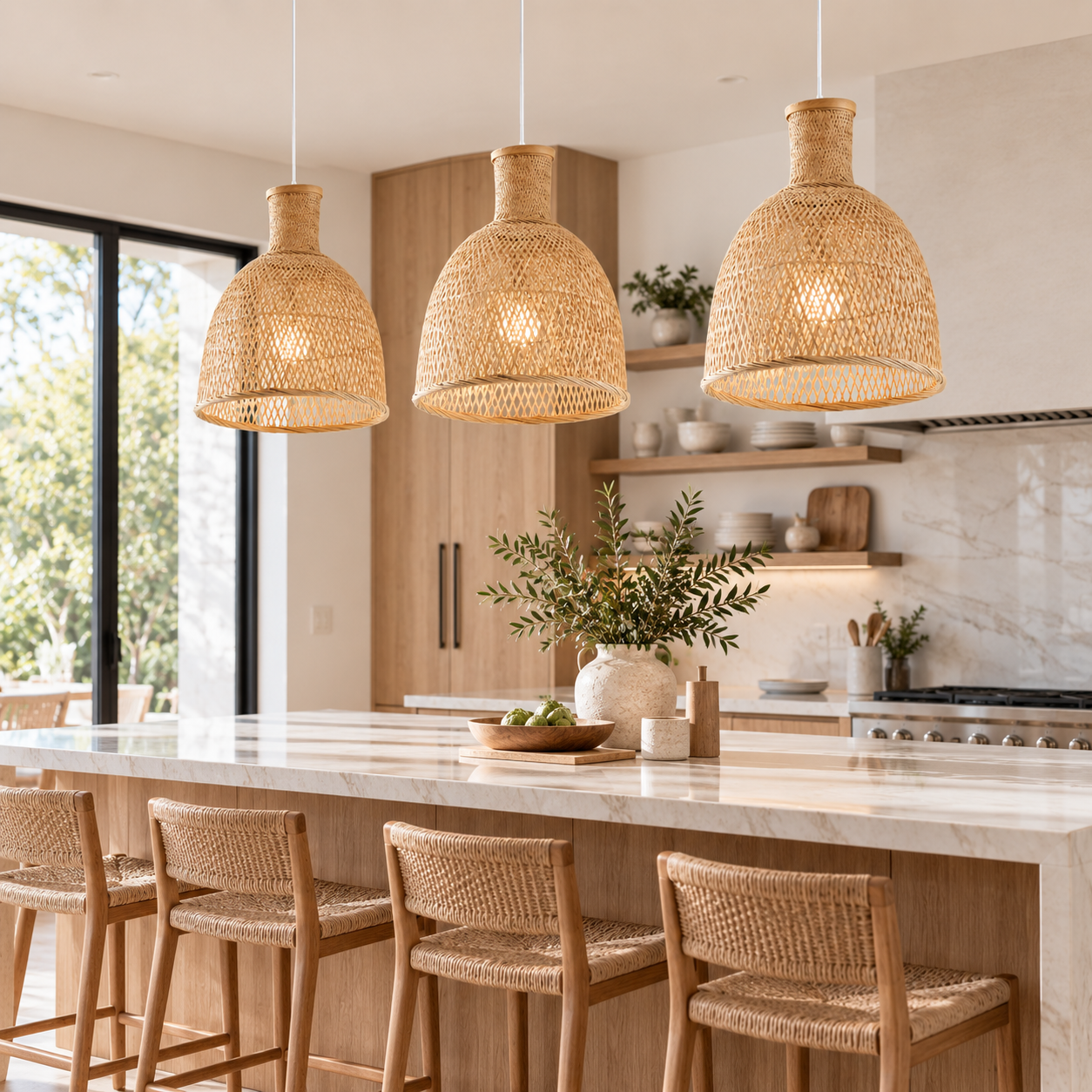 Handwoven Rattan Dome Pendant Light for Hotels Resorts Restaurants & Commercial Projects