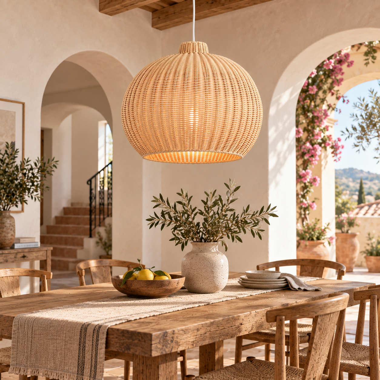 Handwoven Rattan Dome Pendant Light for Hotel Restaurant Resort Projects