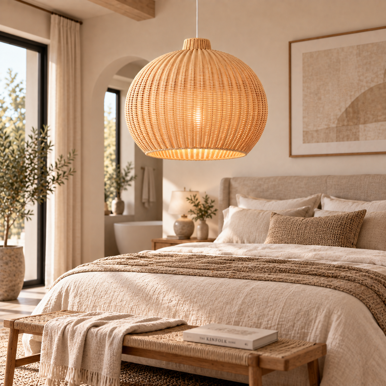Handwoven Rattan Dome Pendant Light for Hotel Restaurant Resort Projects