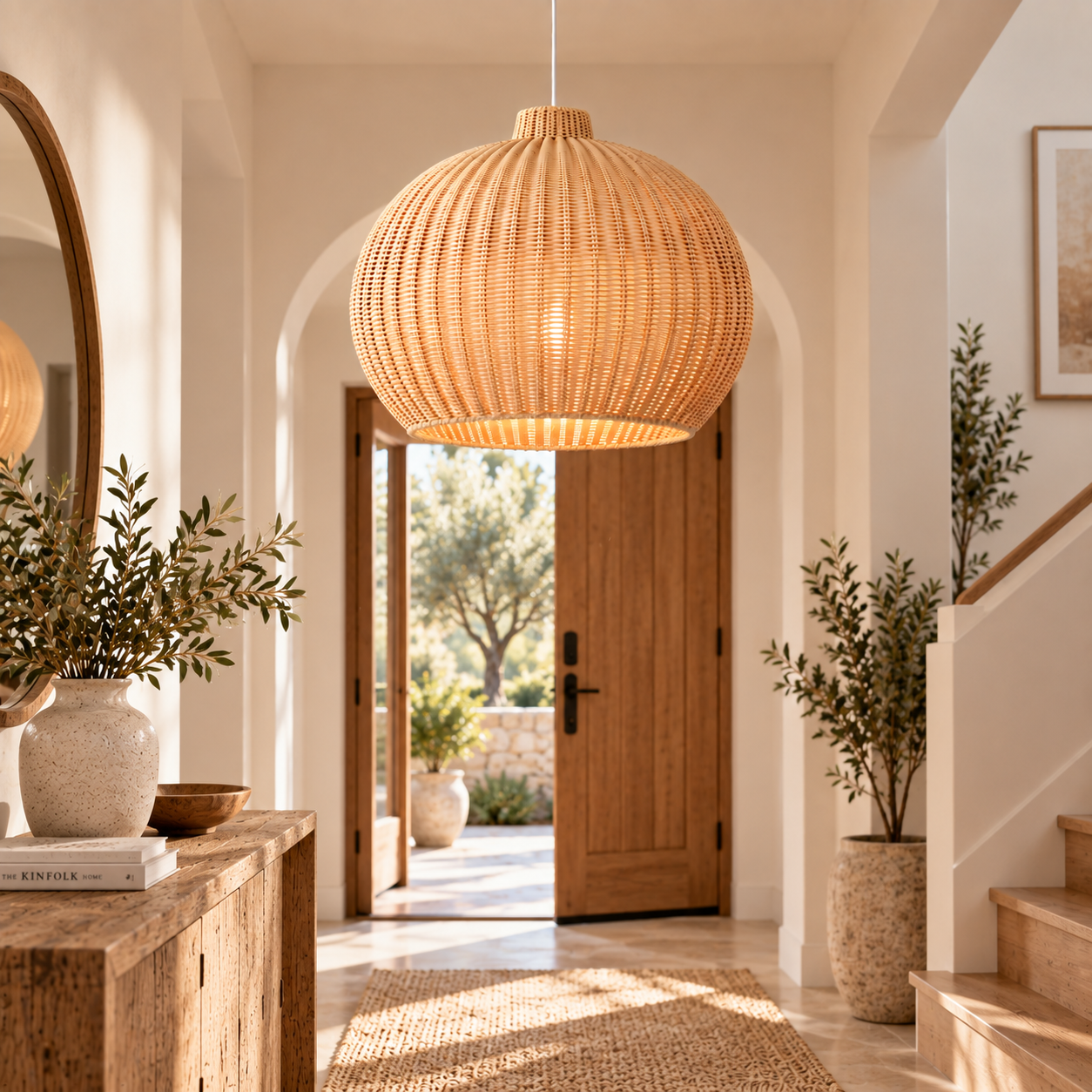 Handwoven Rattan Dome Pendant Light for Hotel Restaurant Resort Projects