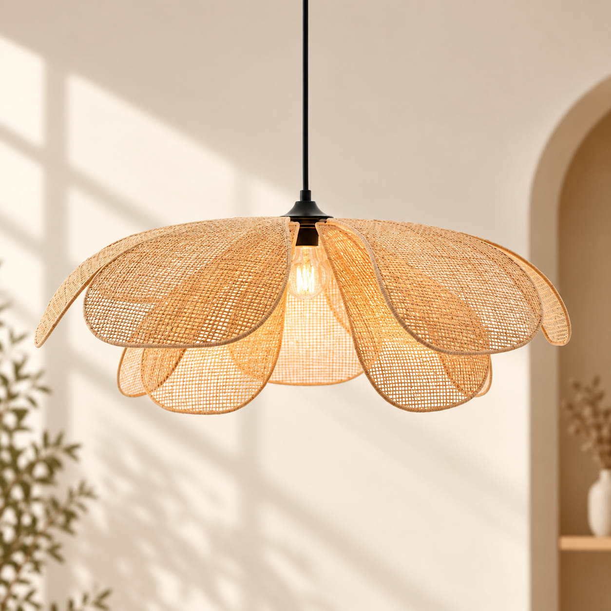 Petal Woven Rattan Pendant Light for Hotel Restaurant & Commercial Projects