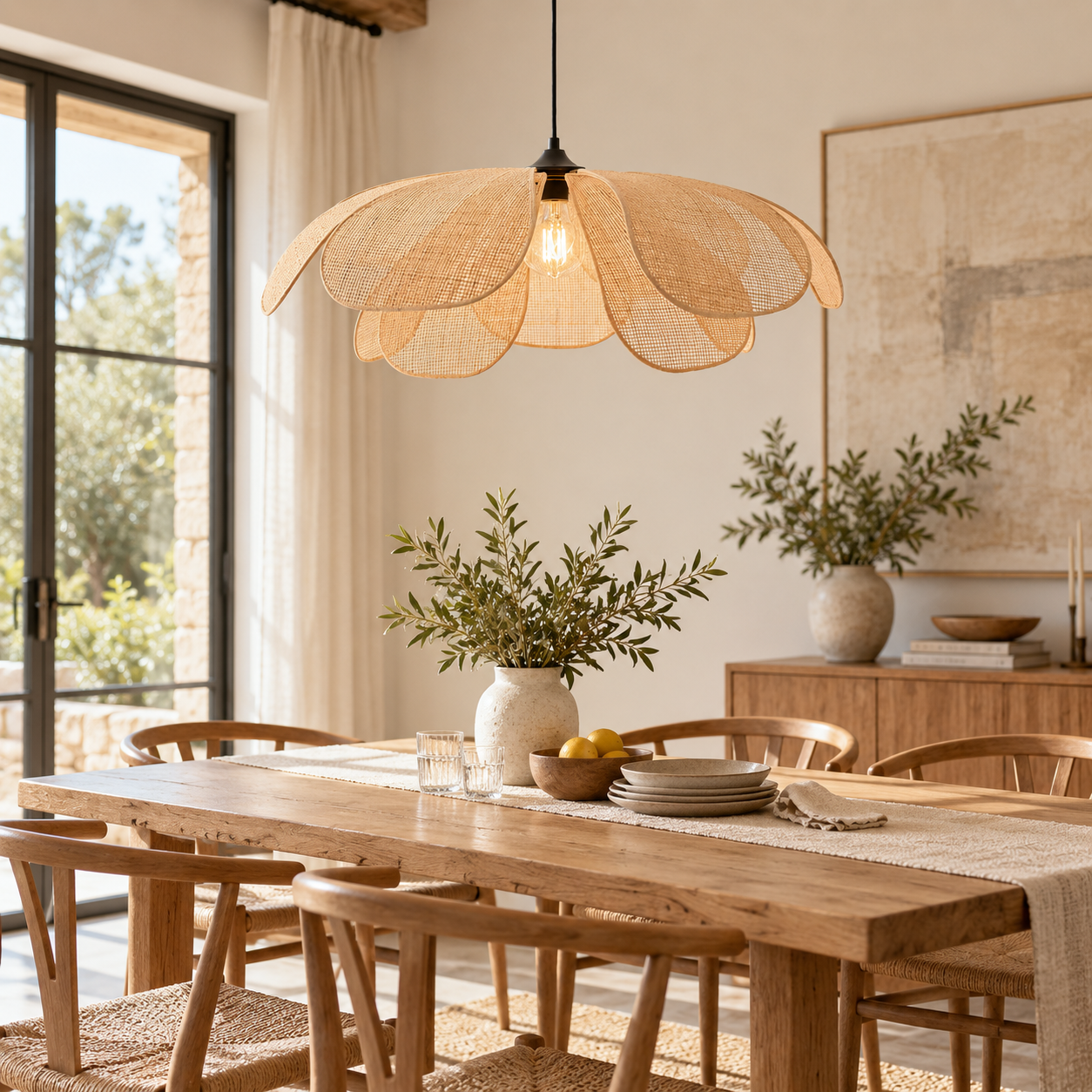 Petal Woven Rattan Pendant Light for Hotel Restaurant & Commercial Projects
