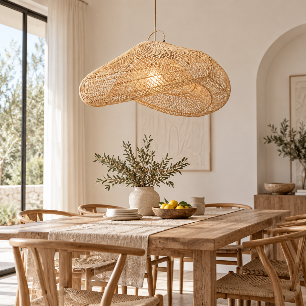Sculptural Handwoven Rattan Pendant Light for Hotel Restaurant Resort Projects