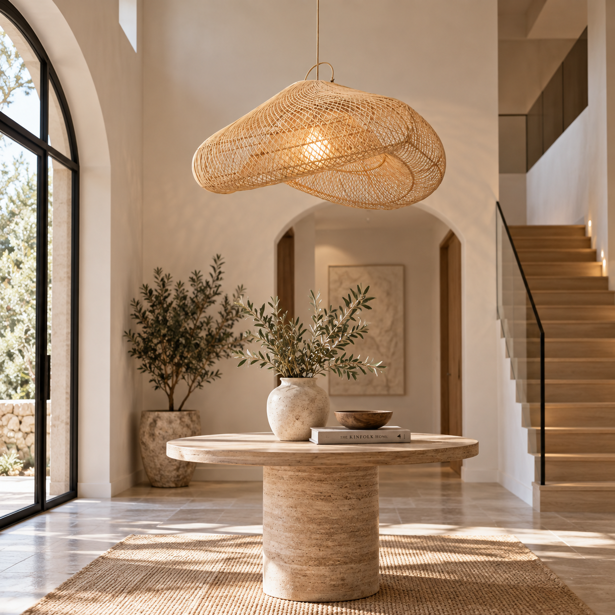 Sculptural Handwoven Rattan Pendant Light for Hotel Restaurant Resort Projects