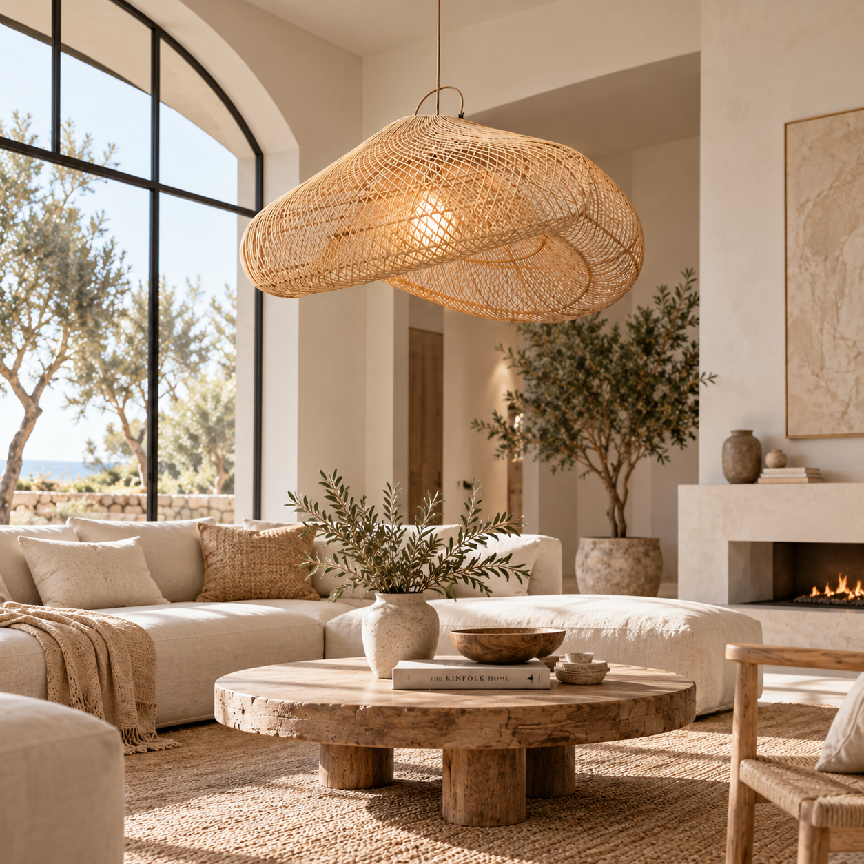 Sculptural Handwoven Rattan Pendant Light for Hotel Restaurant Resort Projects