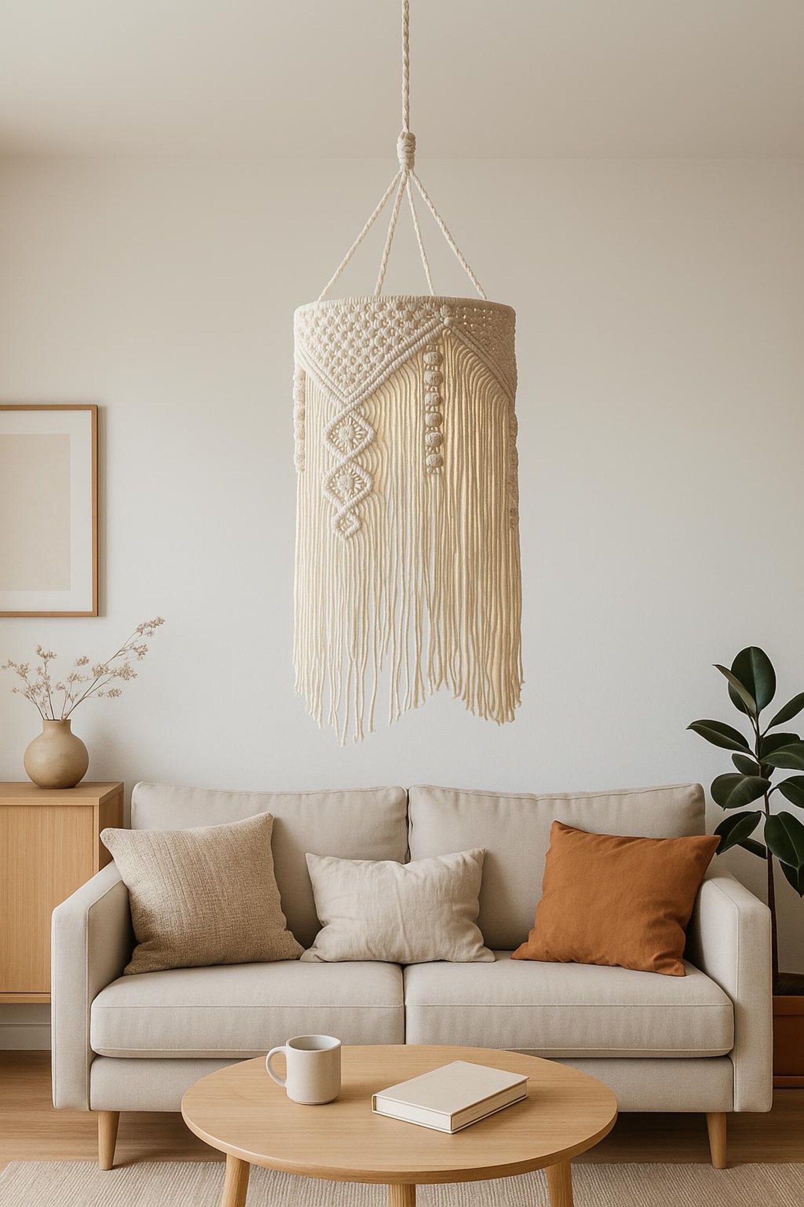 Handmade Macrame Cotton Rope Pendant Light Boho Hanging Ceiling Lamp for Hotel Resort Interior Projects
